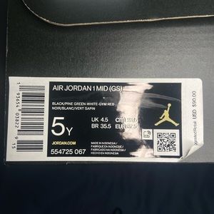 Air Jordan 1 Mid. Size 5y. Worn handful of times.